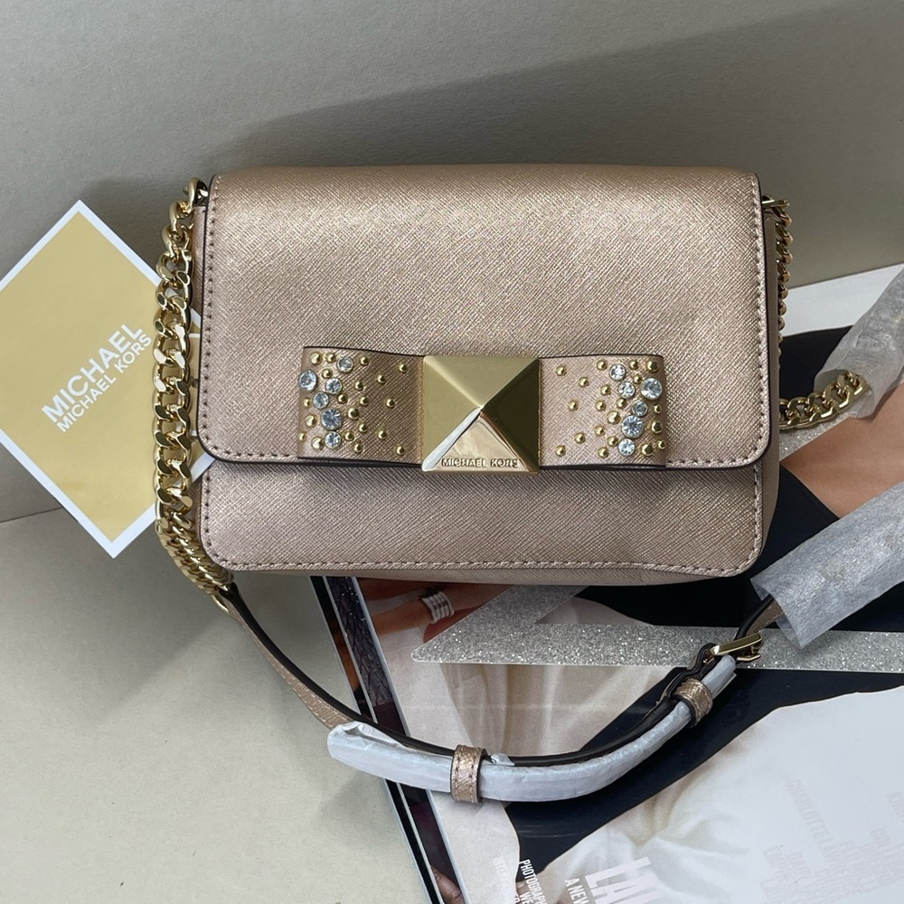 (new+tag) Michael Kors convertible leather crossbody /clutch ballet rose gold - Picture 6 of 14
